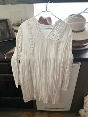 Boho Lace-Trim White Womens Peasant Top